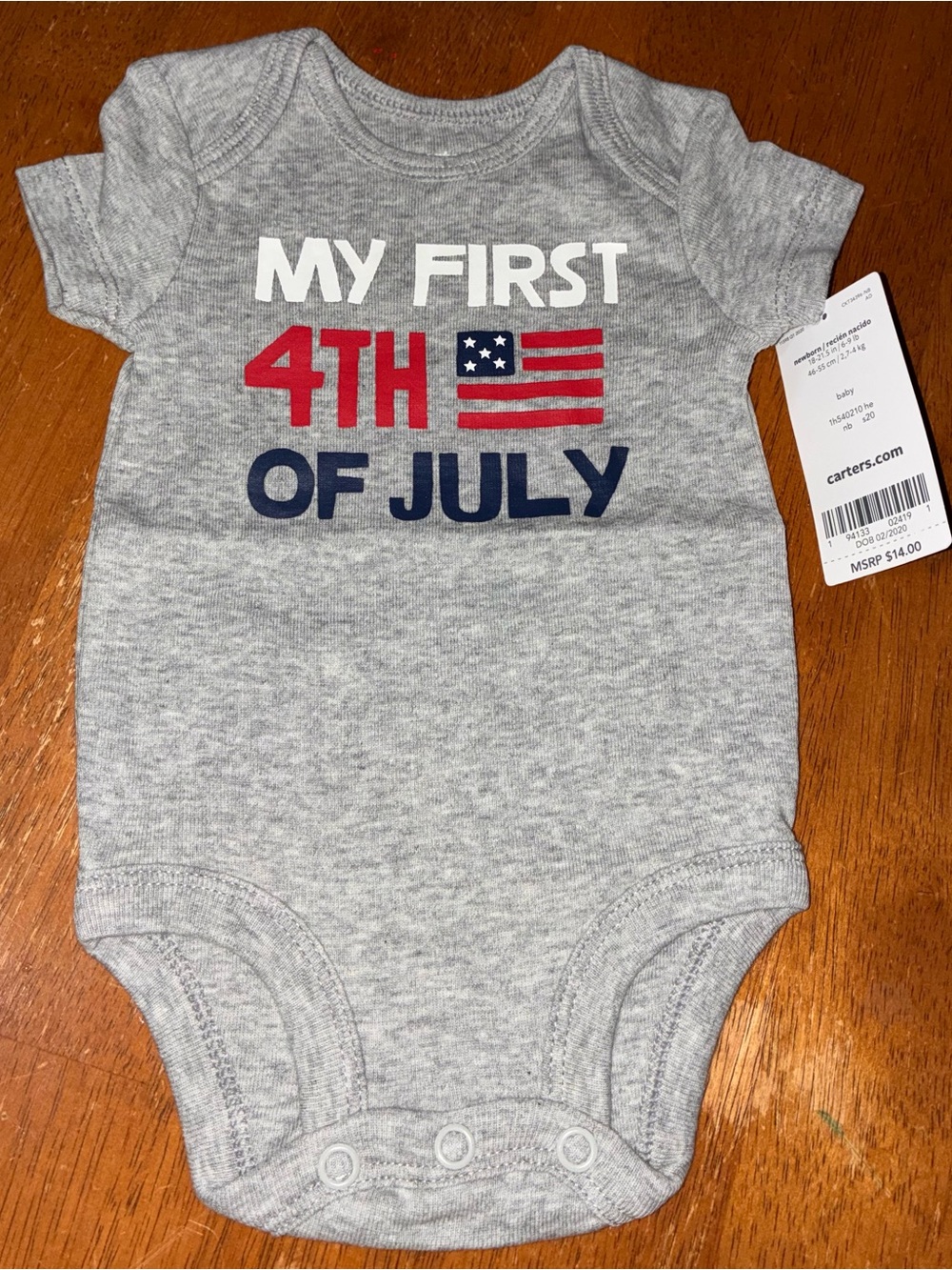 Carter's Gray Baby One-Piece "My First 4th of July" - Red, Navy, White